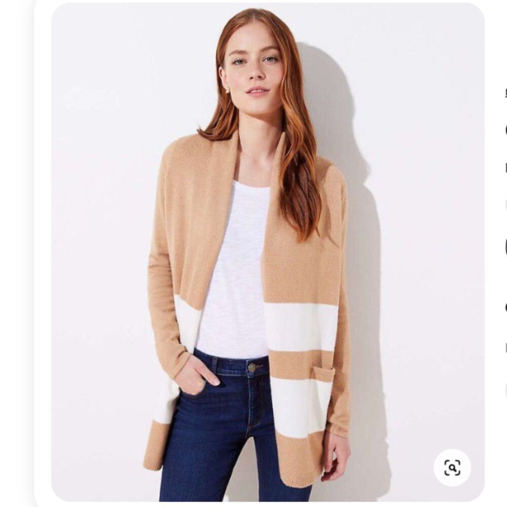LOFT Striped shawl collar wool-blend open cardigan (333)